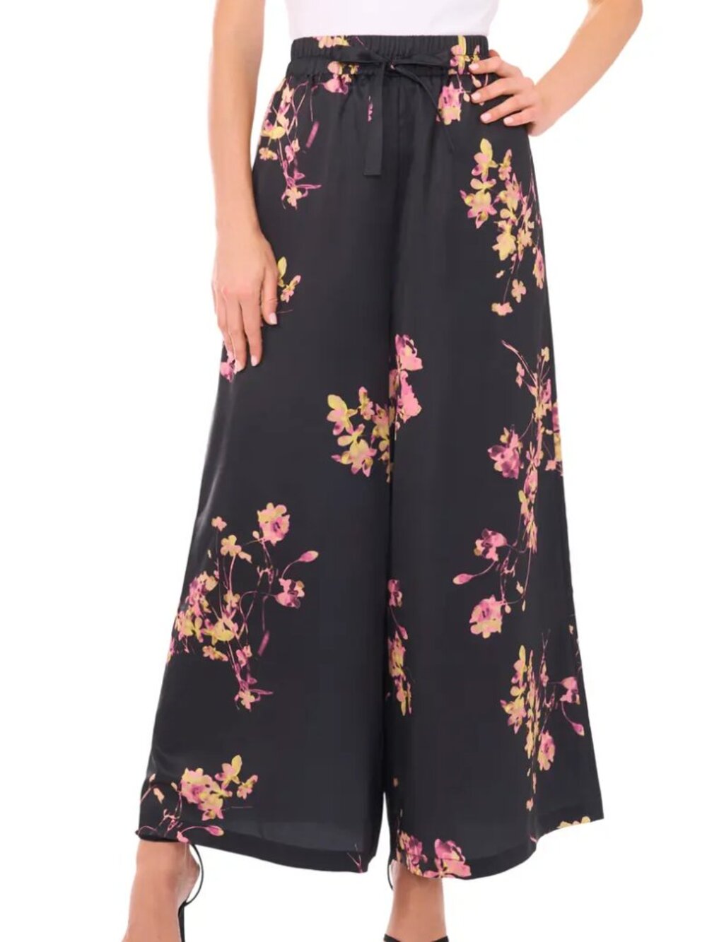Vince Camuto Print Drawstring Wide Leg Pants   Size XS • Rich Black • NWT